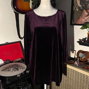 Purple Plum Velvet Velour Mid Sleeve Top